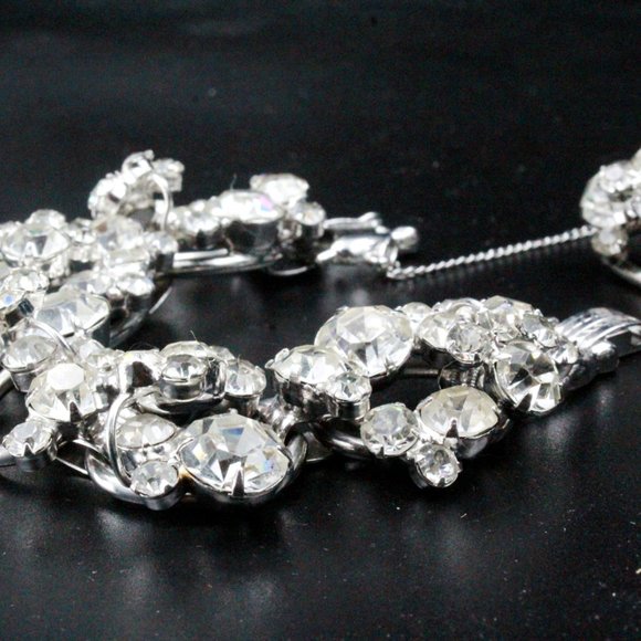 Juliana White Crystal Rhinestone Cluster Mint Bracelet Earrings Silver Tone SetC - Picture 4 of 10